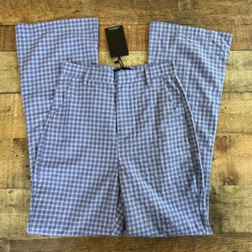 ASOS Heartbreak Purple Plaid Flare Pants Small Split Hems Flat Pockets NEW - Picture 4 of 8